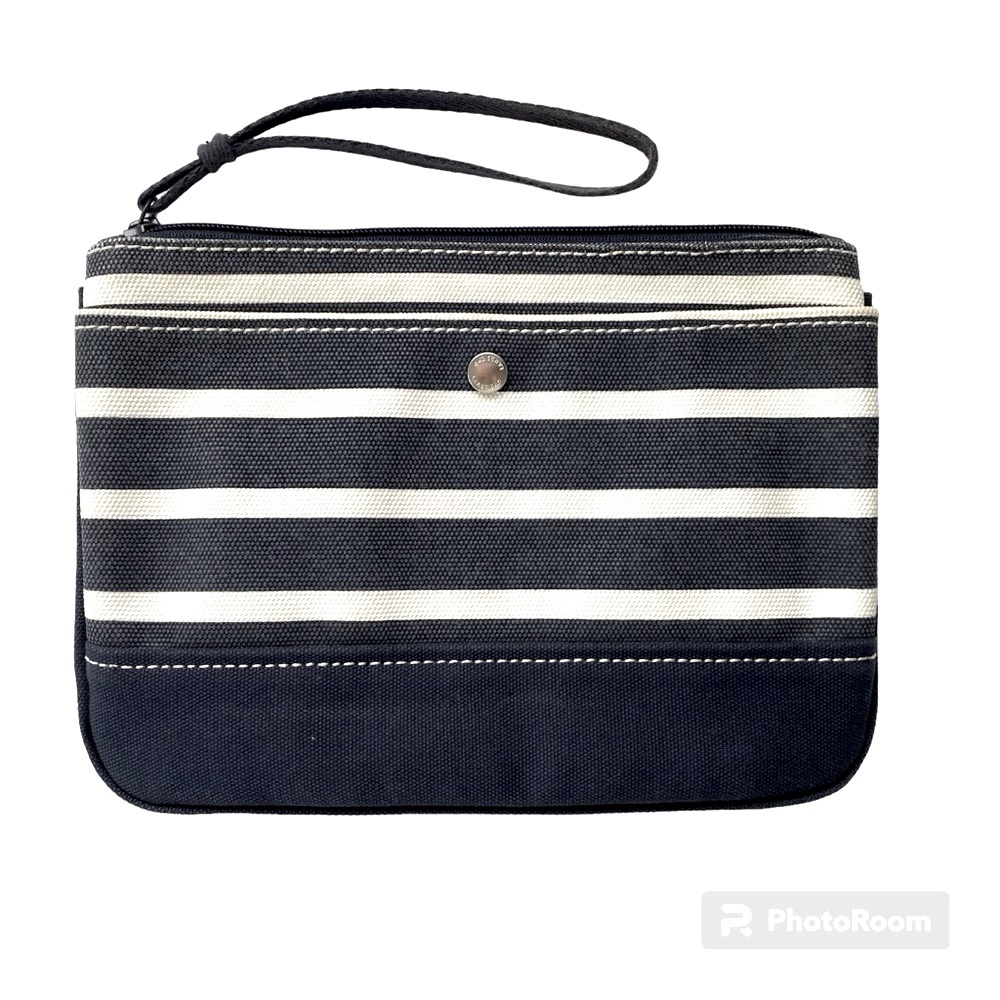 ⚓️ Nice Lands’ End Navy Striped Zip Purse Clutch w/ Pockets & Snap. Swing Handle